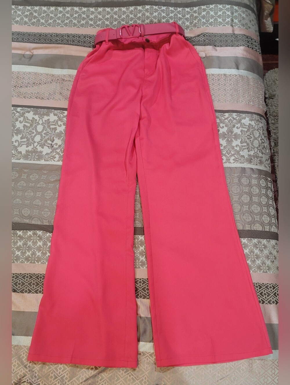 Wide-Leg Pink Women's Trousers with Matching Belt